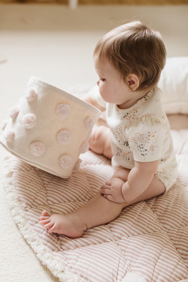 Pehr Pom Pom Basket, Mini (Blush) | 100% Cotton Canvas Storage for Nursery, Playroom & Home | Decorative Organizer | 8â€D x 7â€H - Image 5